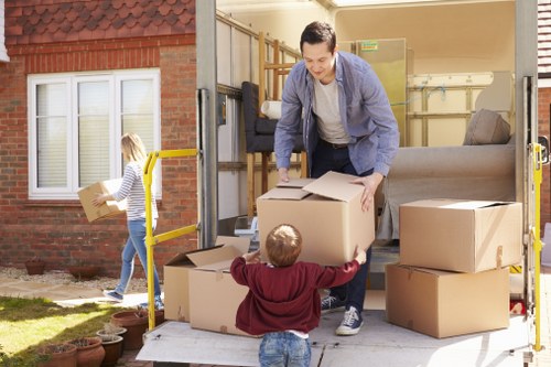 Office relocation planning in Holland Park with moving boxes and workspace setup